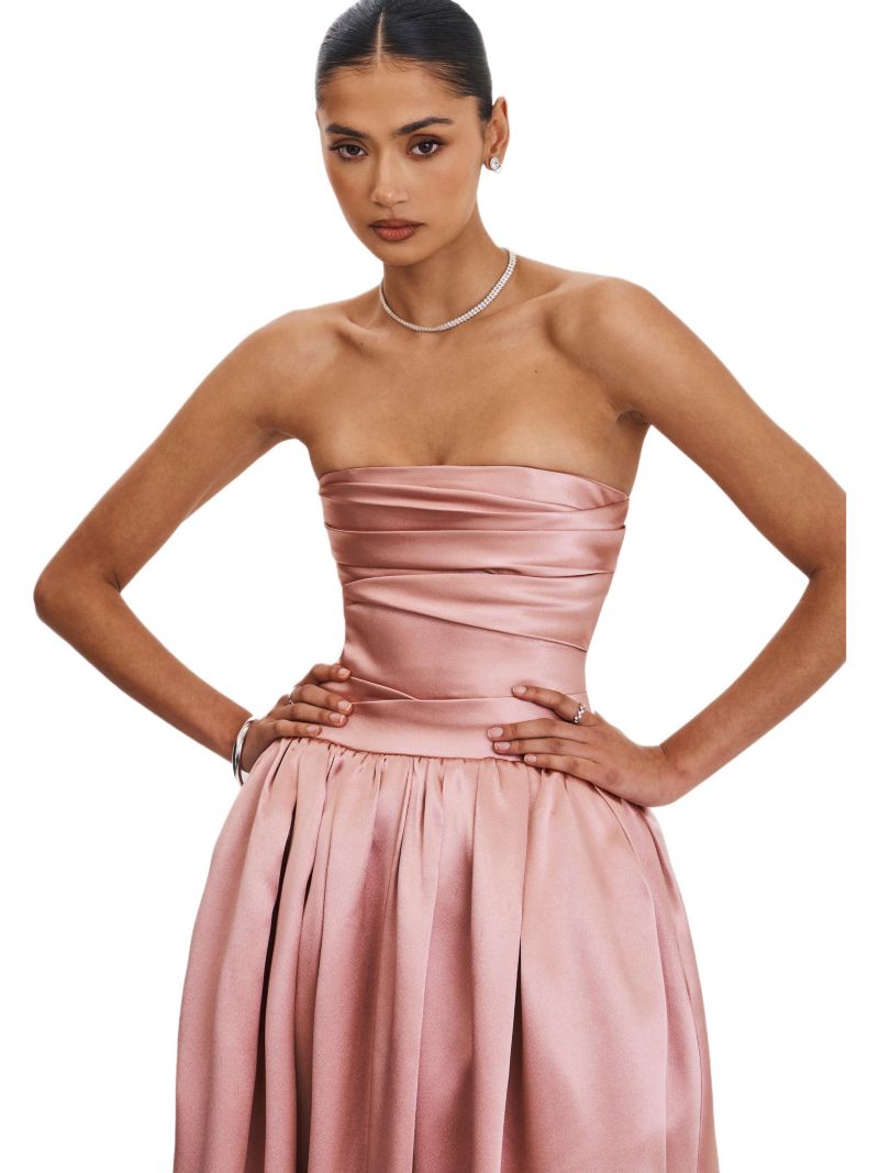 Women's Willette Satin Strapless Gathered Maxi Dress