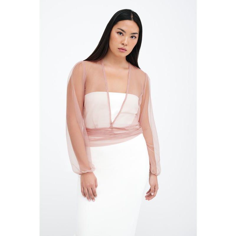Women's Verona V-Neck Puff-Sleeve Sheer Mesh Bolero with Ties