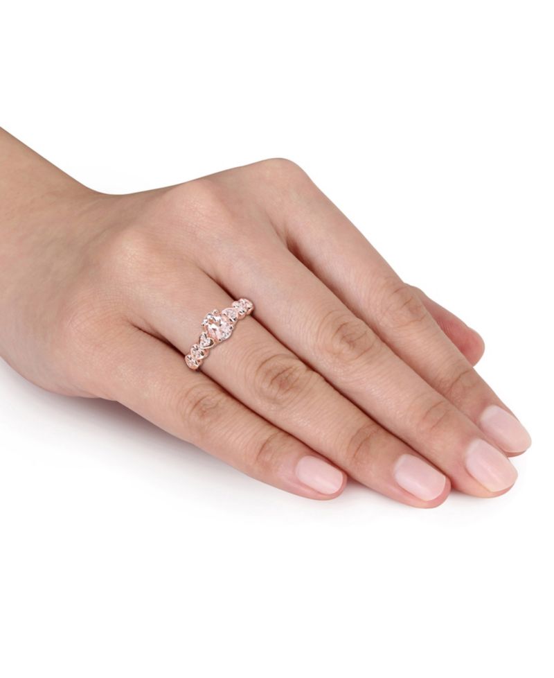 Morganite (3/4 ct. t.w.) and White Topaz (1/6 ct. t.w.) Rose Gold Plated Silver, Oval Heart Ring