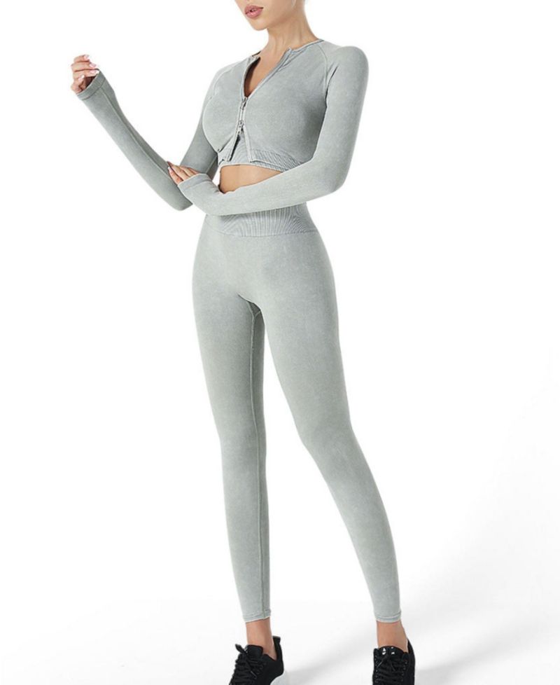 Women's High-Waist Long-Sleeve Seamless Top and Leggings, 2-Piece Set