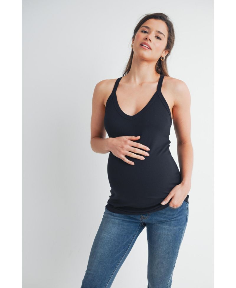 Maternity Sleeveless Ribbed V-Neck Racerback Tank Top
