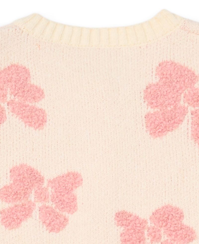 Girls' 4-16 Buttoned Bow Crewneck Cardigan