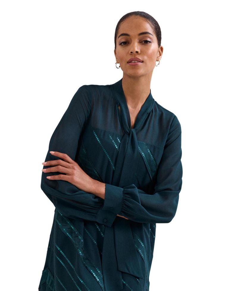 Women's Sonali Satin Embellished Long-Sleeve Dress