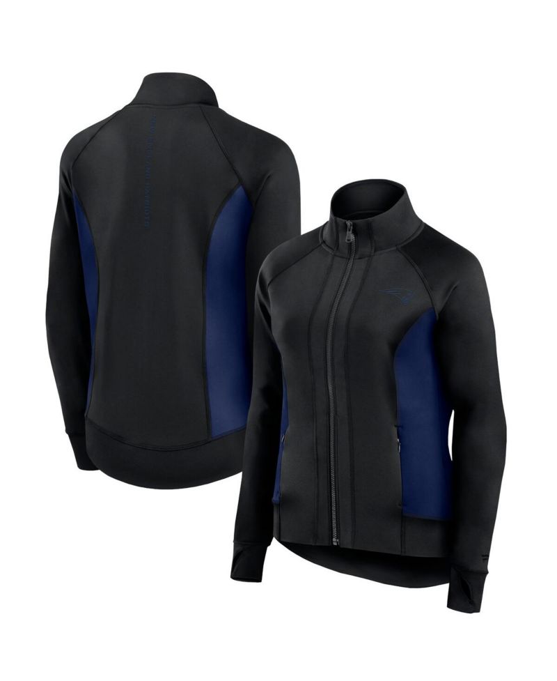 Women's Black New England Patriots Studio Fitted Full-Zip Gym Track Jacket