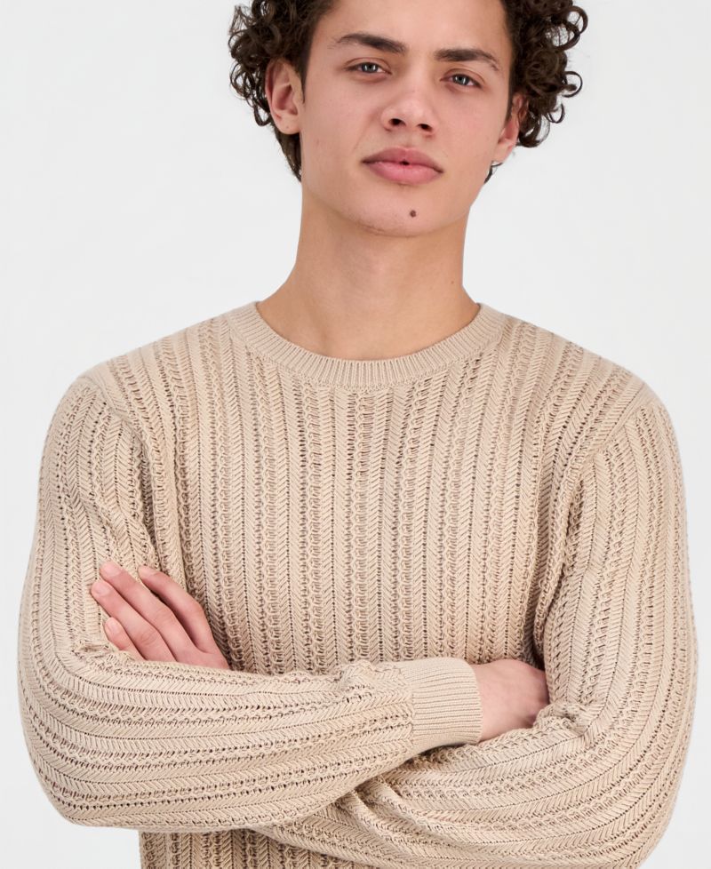 Men's Herringbone-Texture Crewneck Sweater
