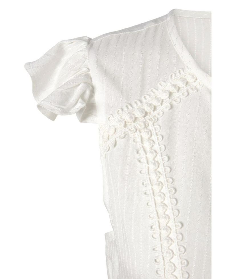 Women's Viscose Crochet Ruffle Trim A-Line Notch-Neck Short Dress