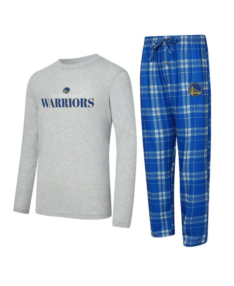 Men's 2-Piece Royal/Heather Gray Golden State Warriors Regulate Long Sleeve T-Shirt and Plaid Pants Set