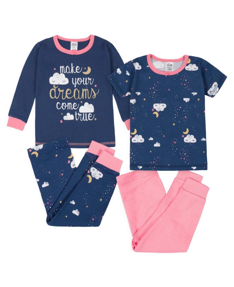Baby Girls 4-Piece Snug Fit Cotton Pajamas