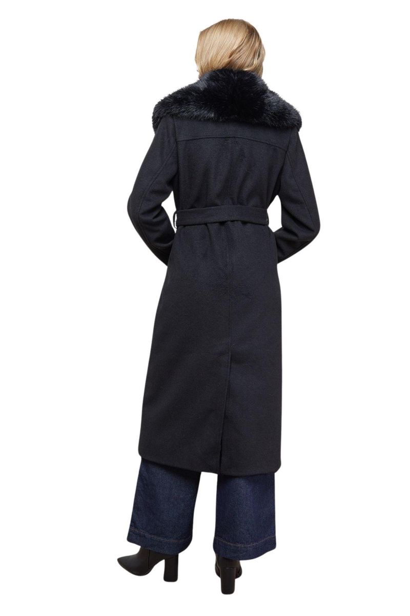 Women's Faux Fur Collar Belted Coat