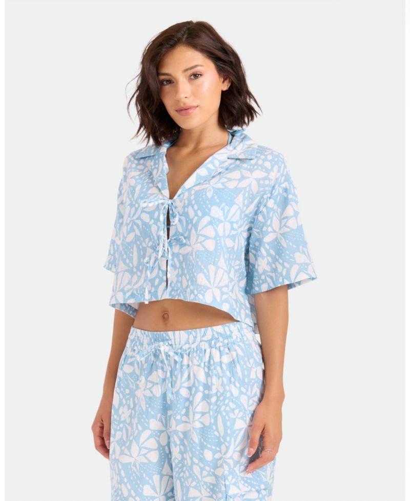 Women's Floral Print Front Tie Swim Cover-Up Shirt