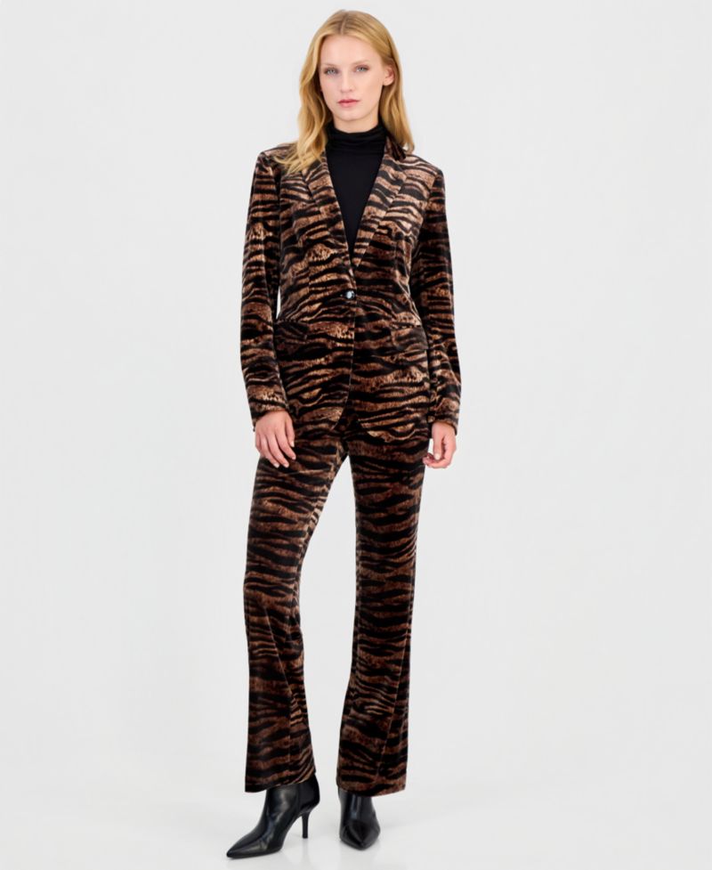 Women's Animal-Print Velvet Flare Pants