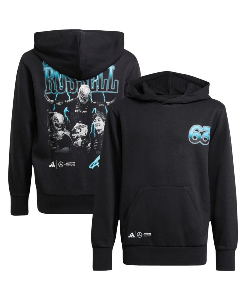 Big Boys and Girls George Russell Black Mercedes-AMG Petronas F1 Team Driver Wear Graphic Pullover Hoodie