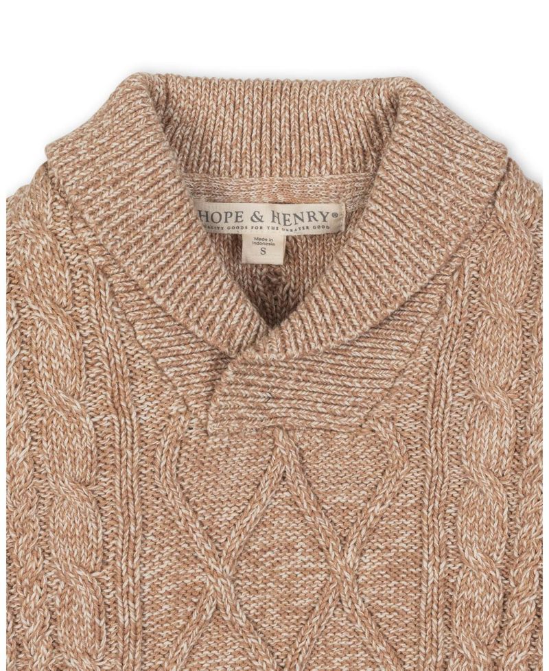 Hope and Henry Little and Big Boys' Organic Long Sleeve Shawl Collar Cable Sweater
