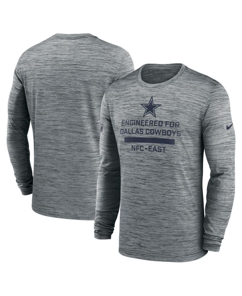 Men's Gray Dallas Cowboys Sideline Velocity Performance Long Sleeve T-Shirt