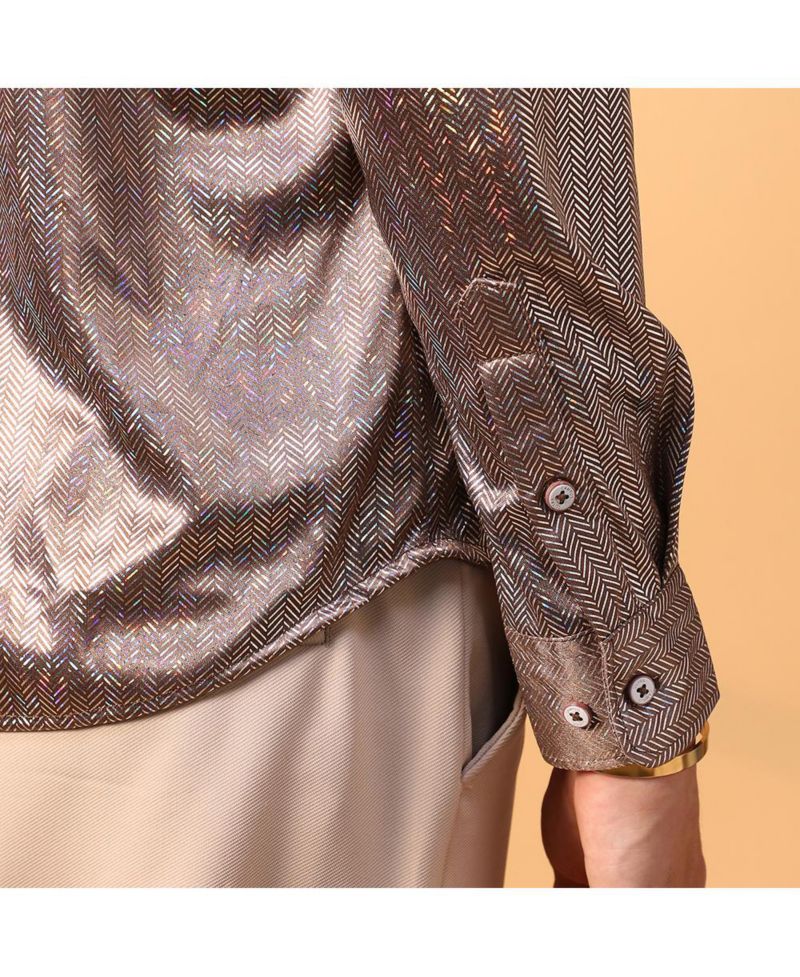 Men's Metallic Brown Sheen Chevron Shirt