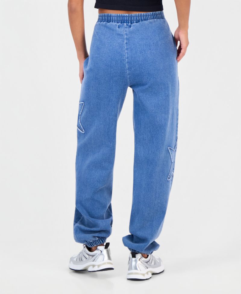 Juniors' High-Rise Star-Applique Denim Jogger