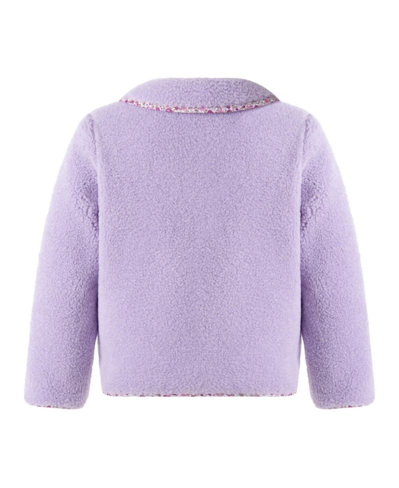 Toddler Girls' 2T-5T Faux Shearling Floral Trim Jacket