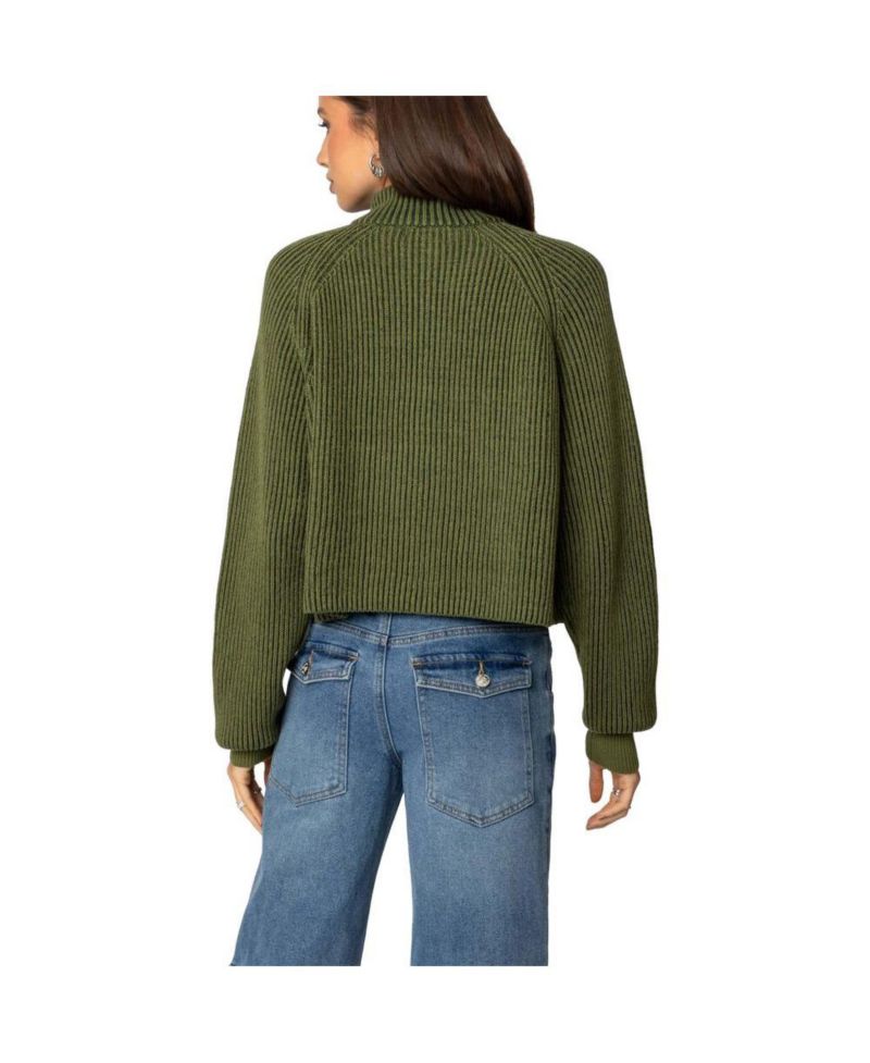 Women's Cropped Rib Knit Half Zip Sweater