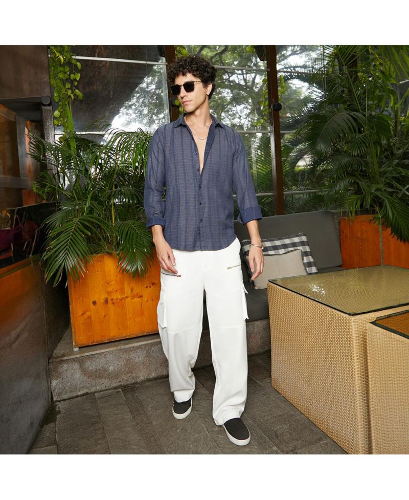 Men's Contrast-Weave Relaxed Shirt