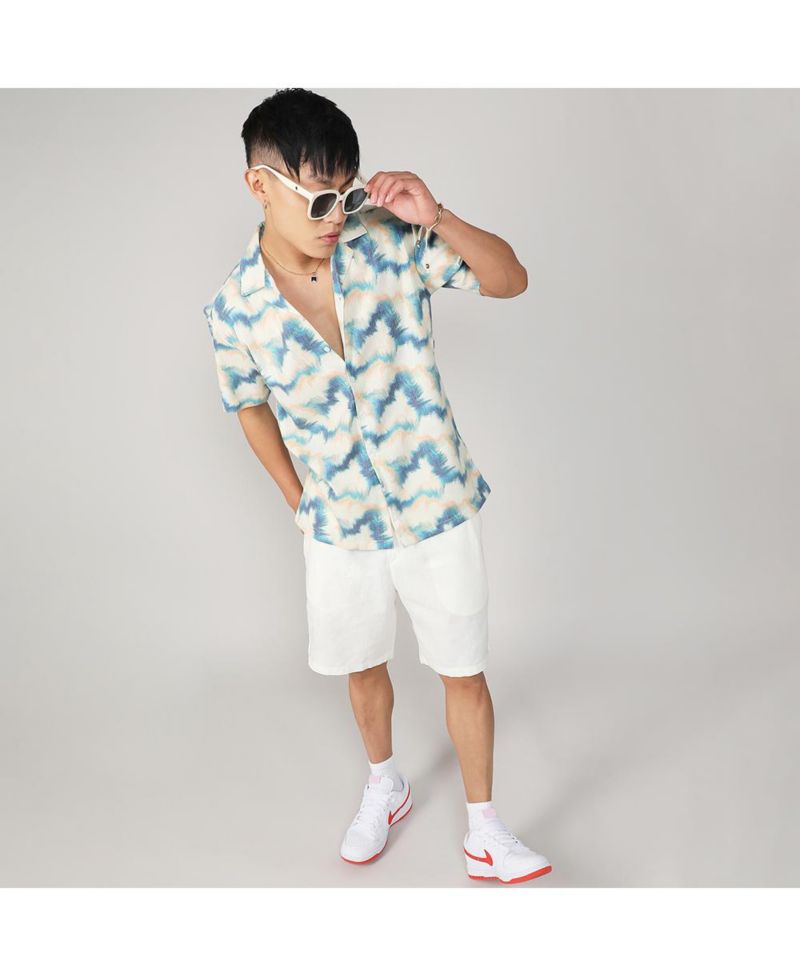 Men's Navy Blue & Off-White Ombre Lined Shirt