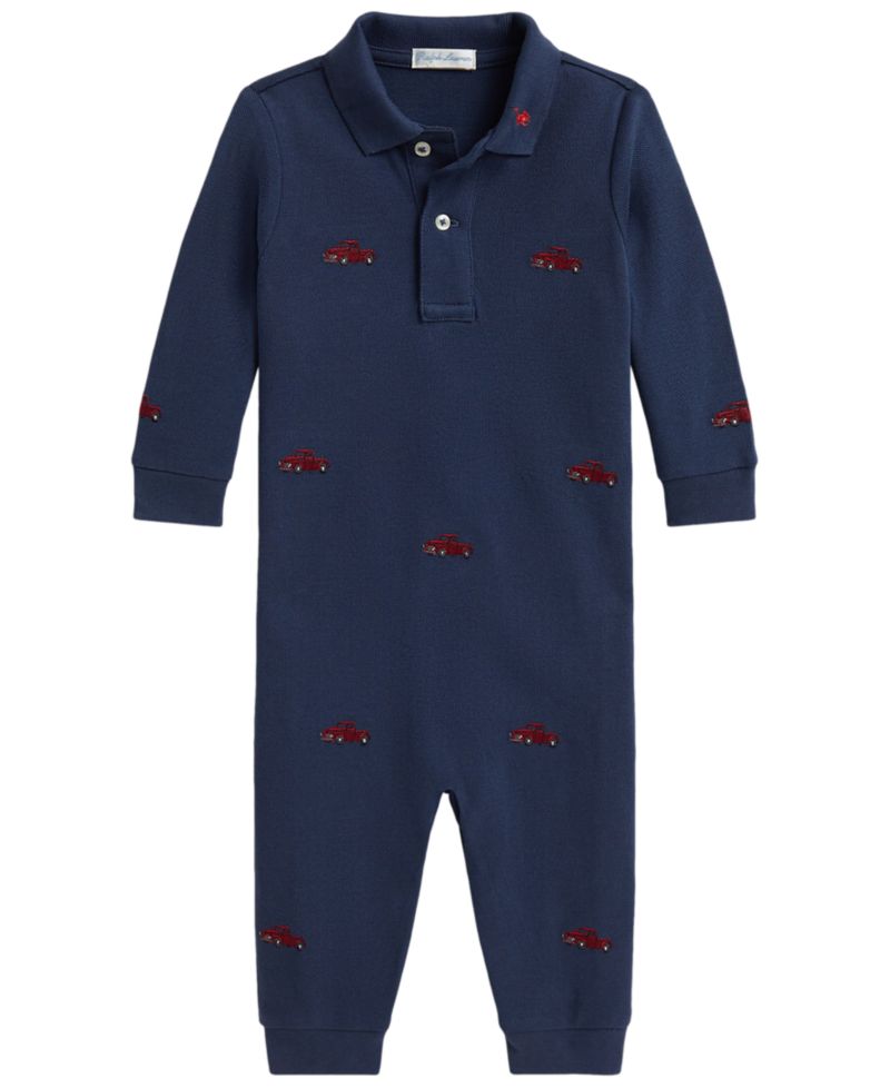 Baby Boys' Truck-Embroidered Cotton Polo Coverall