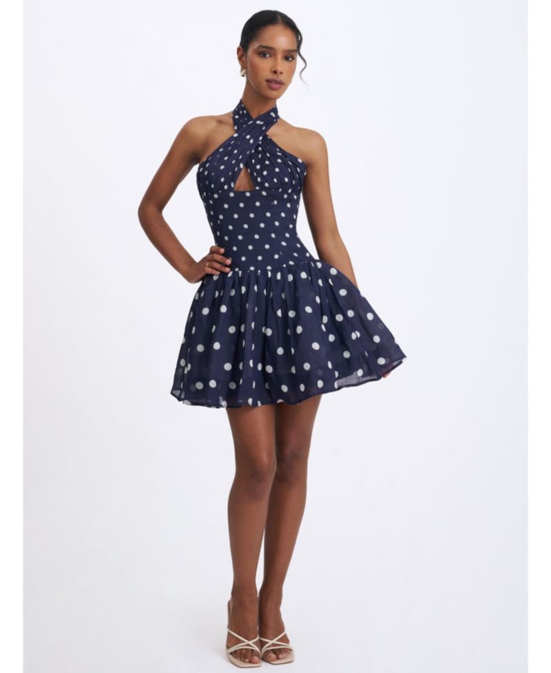 Women's Yamina Polka-Dot Halter Mini Dress