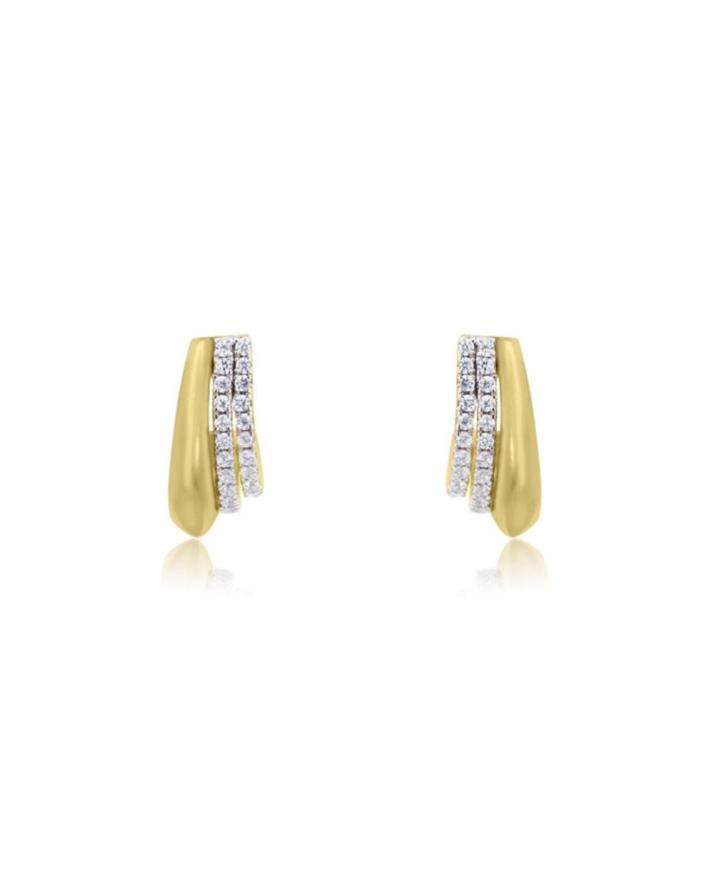 Triple CZ Huggie Hoop Earrings 14K Sterling Silver