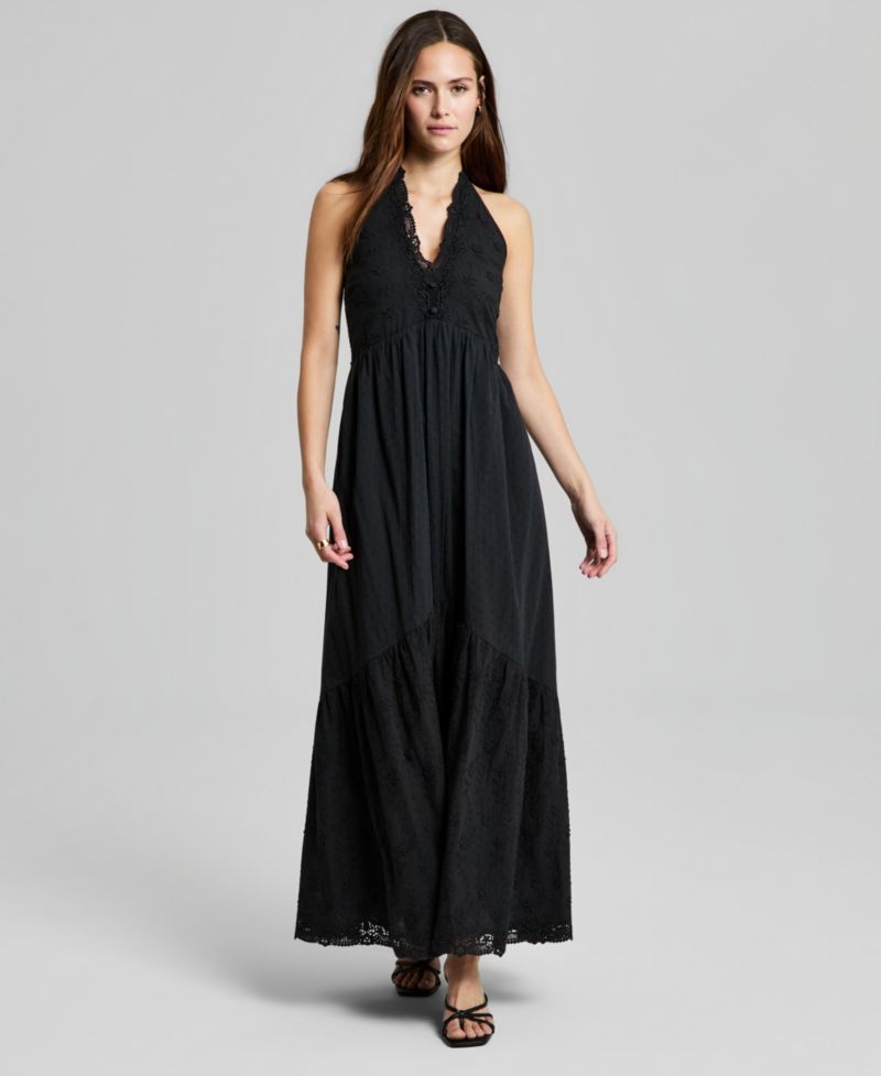 Petite Crochet Trim Halter Neck Maxi Dress