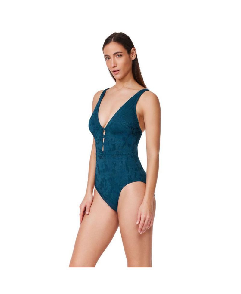 Women's Jolene Textured Deep V-Neck One-Piece Swimsuit