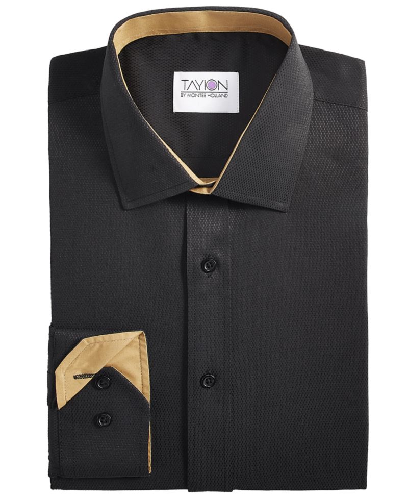 Men's Slim-Fit Gold Trim Solid Dress Shirt