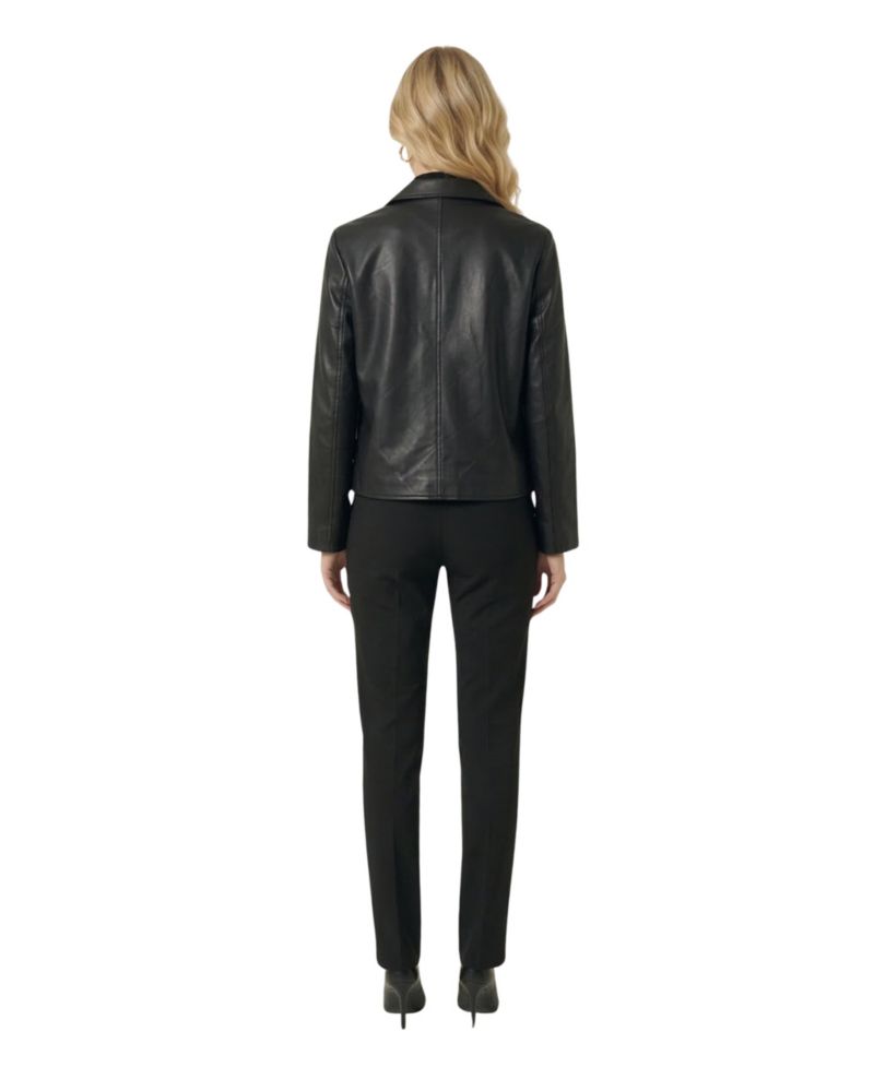 Women's Leather Button-Front Collared Jacket