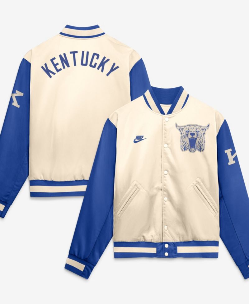 Men's Natural/Royal Kentucky Wildcats Legacy Full-Snap Bomber Jacket
