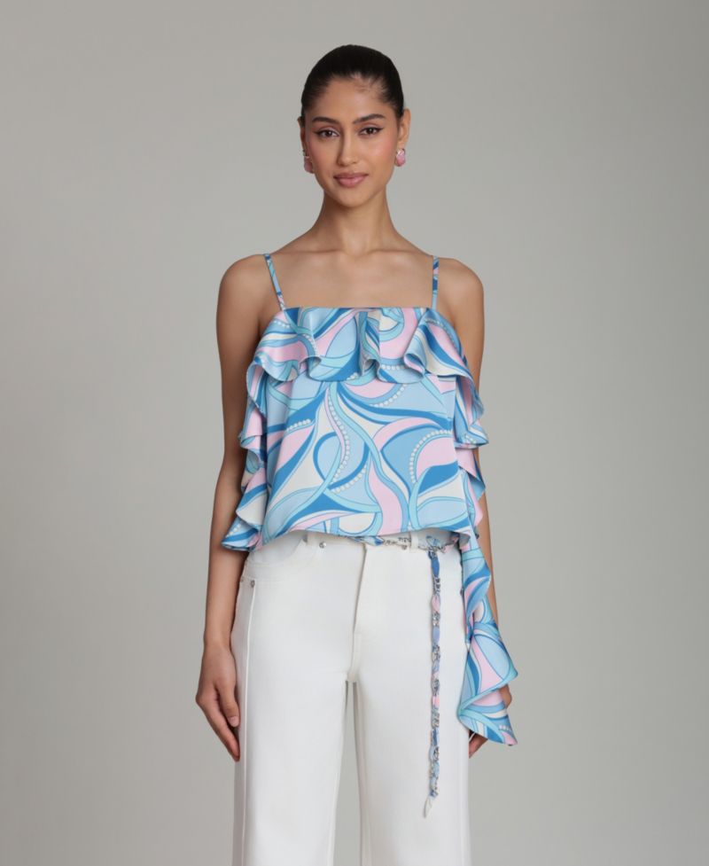 Women's Asymmetric Ruffle Detail Square Neck Top
