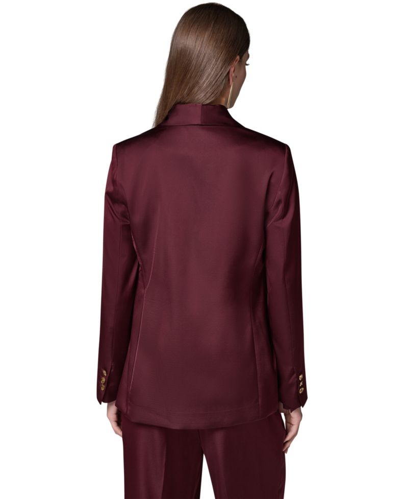 Petite Satin Shawl Lapel Shoulder-Padded Blazer