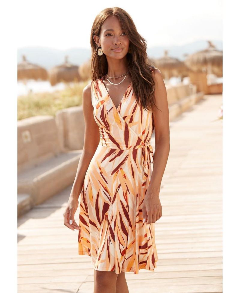 Women's Viscose Printed Look Wrap V-Neck Mix-and-Match Short Dress