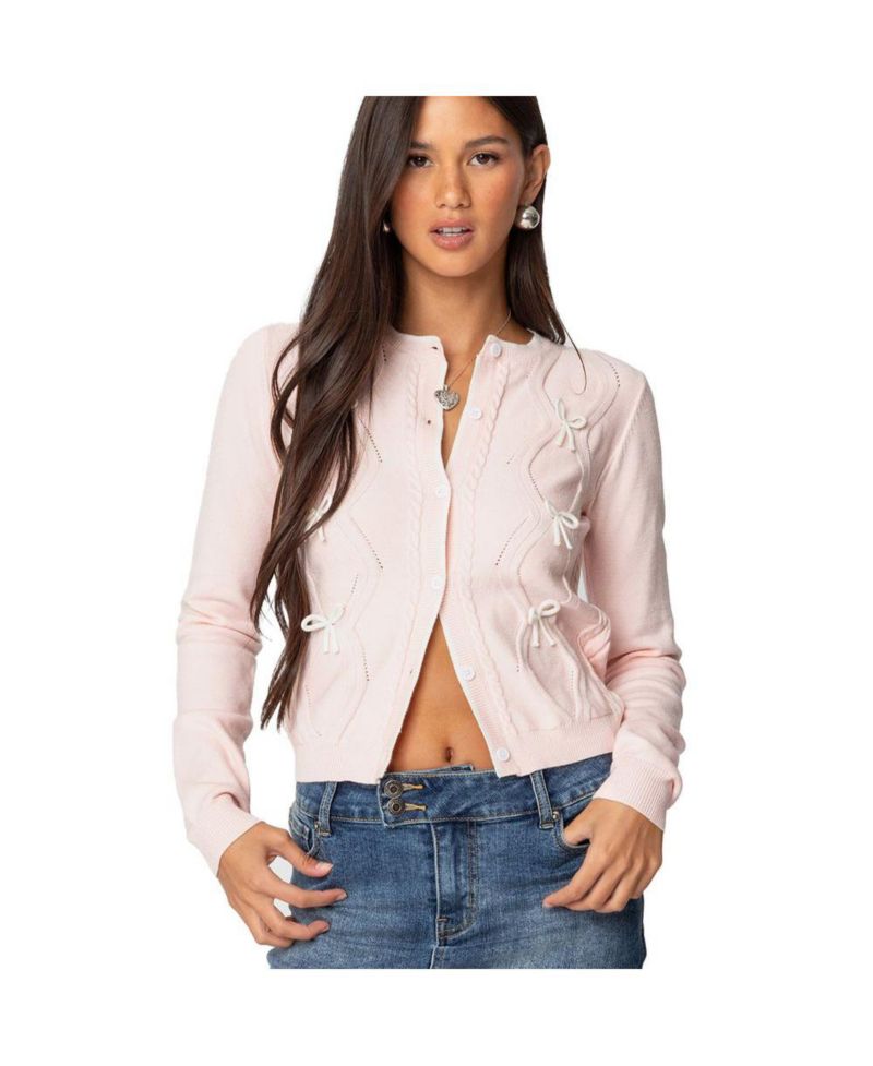 Women's Contrast Bow Knit Cardigan