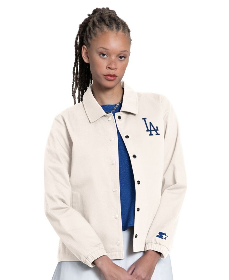 Women's Cream Los Angeles Dodgers Cooperstown First Down Full-Snap Coaches Jacket