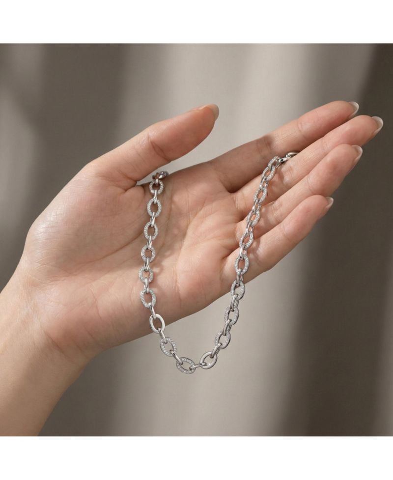 Brilliant Gold Plated Micro CZ Pave Oval Link Necklace