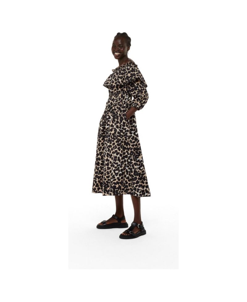 Women's Leopard Spot Bardot Midi Dress