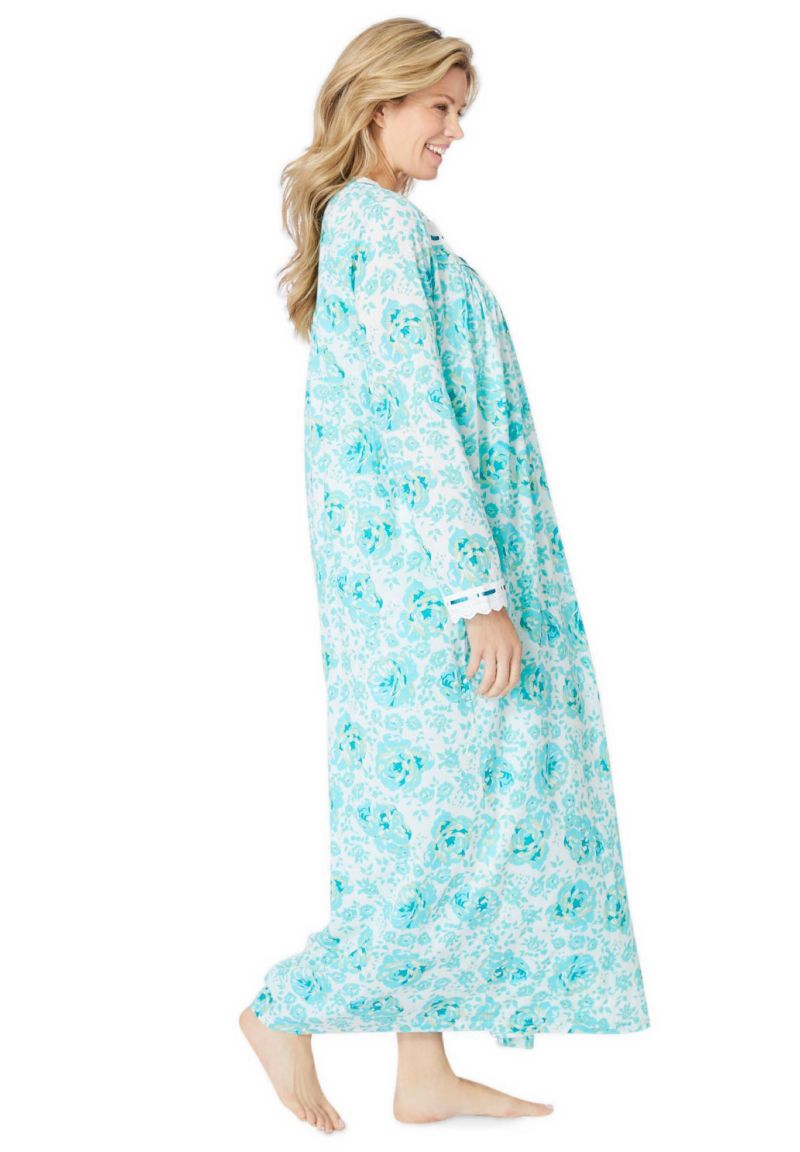 Only Necessities Women's Plus Size Long 2-Piece Cabbage-Rose Peignoir Set