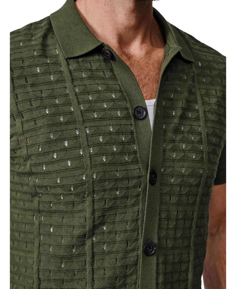 Men's Manor Textured Button Through Polo