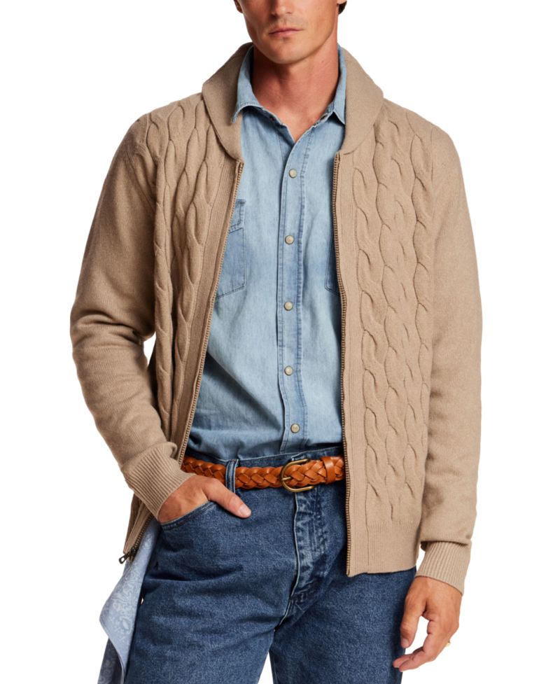 Men's Shawl Collar Cable Knit Sweater