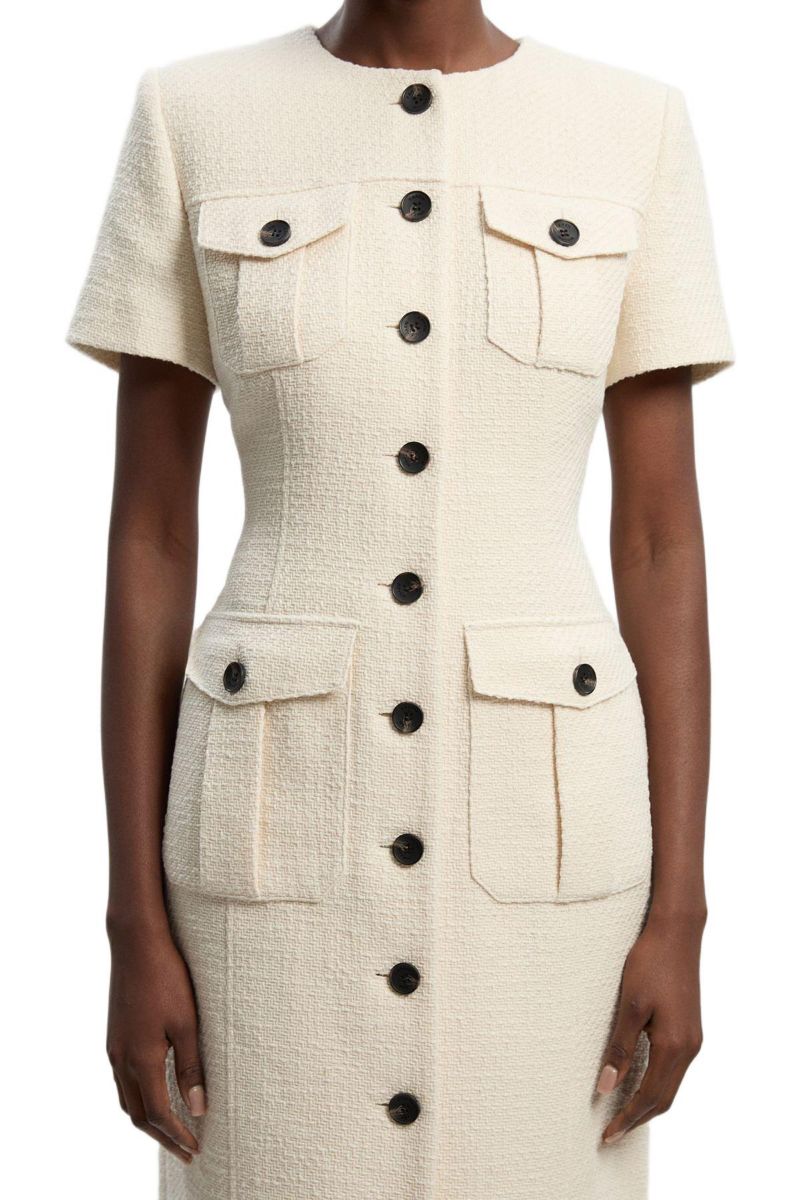 Women's Textured Tweed Tailored Midi Dress