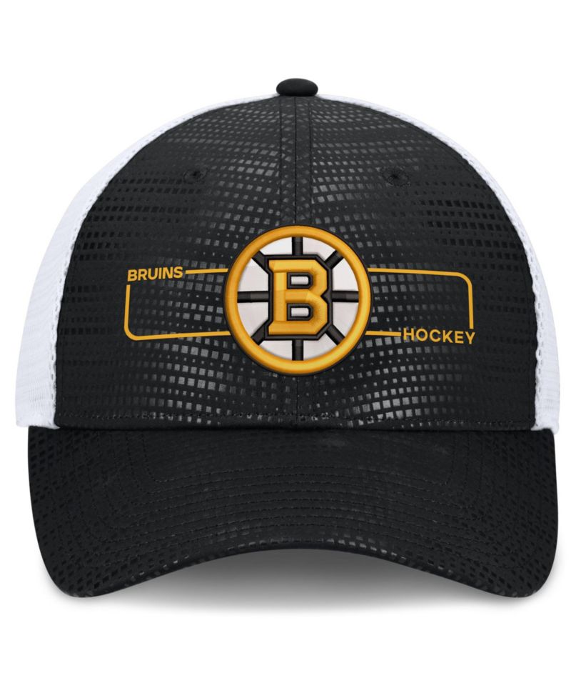 Men's Black Boston Bruins Authentic Pro Rink Boxed Logo Trucker Hat