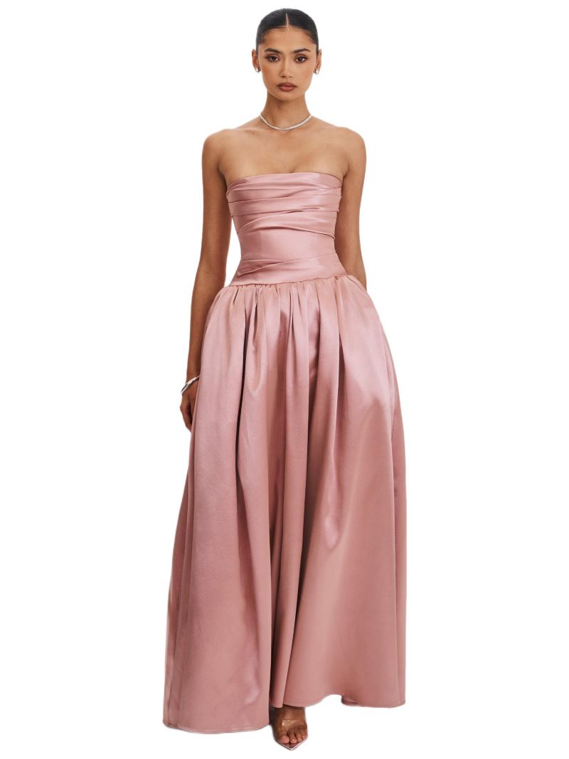 Women's Willette Satin Strapless Gathered Maxi Dress