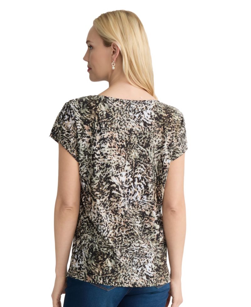 Petite Printed Boat Neck Top