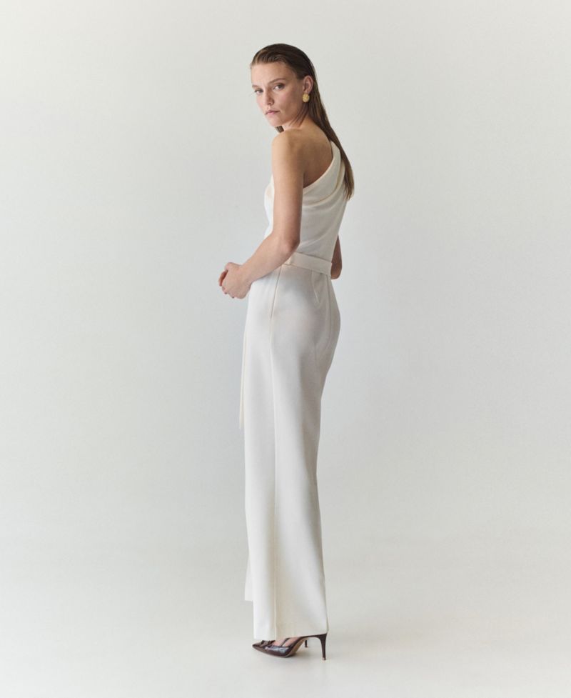 Women's Asymmetric Wide-Leg Belted Jumpsuit