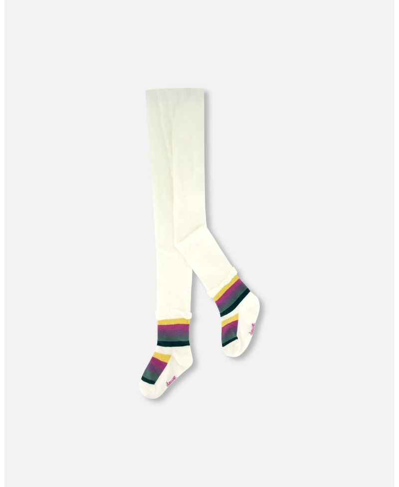 Baby Girls Striped Footed Knit Tights Off-White
