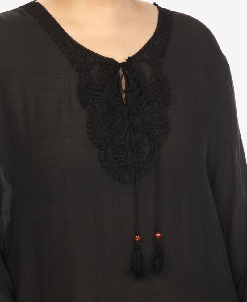 Plus Size Sheer Embroidered Knee Length Cover Up Dress