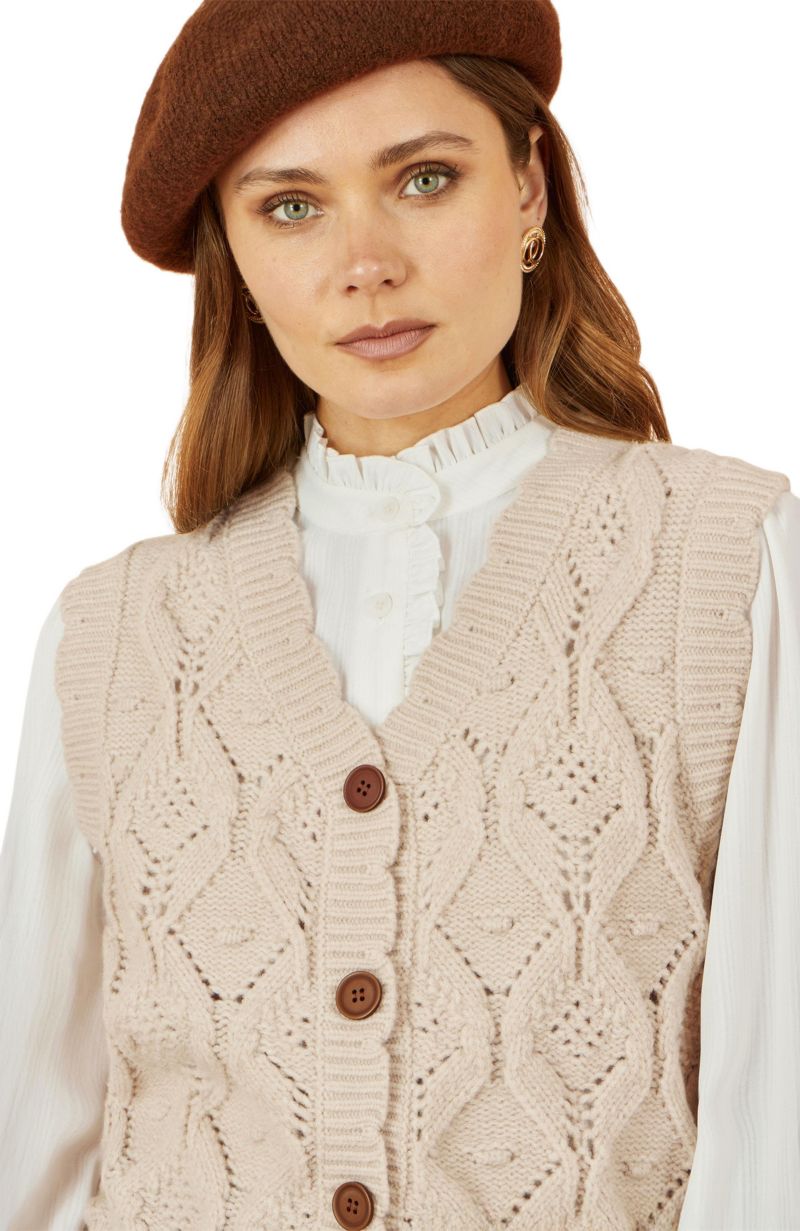 Women's Button Up Chunky Cable Knit Waistcoat